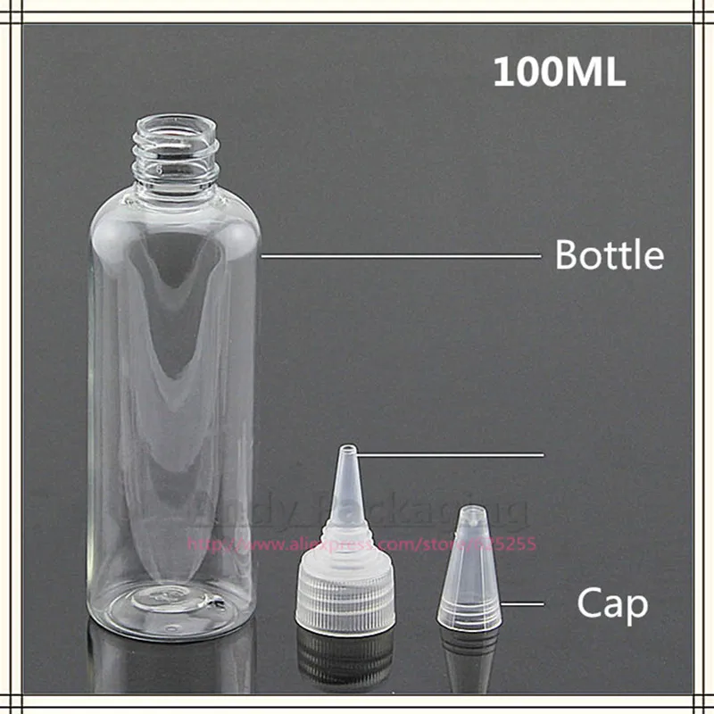 30PCS/LOT-100ML Needle Nose Cap Bottle Clear Plastic Cosmetic Container Empty Makeup Sub-bottling Sample Hair Perm Lotion Vials | Красота и