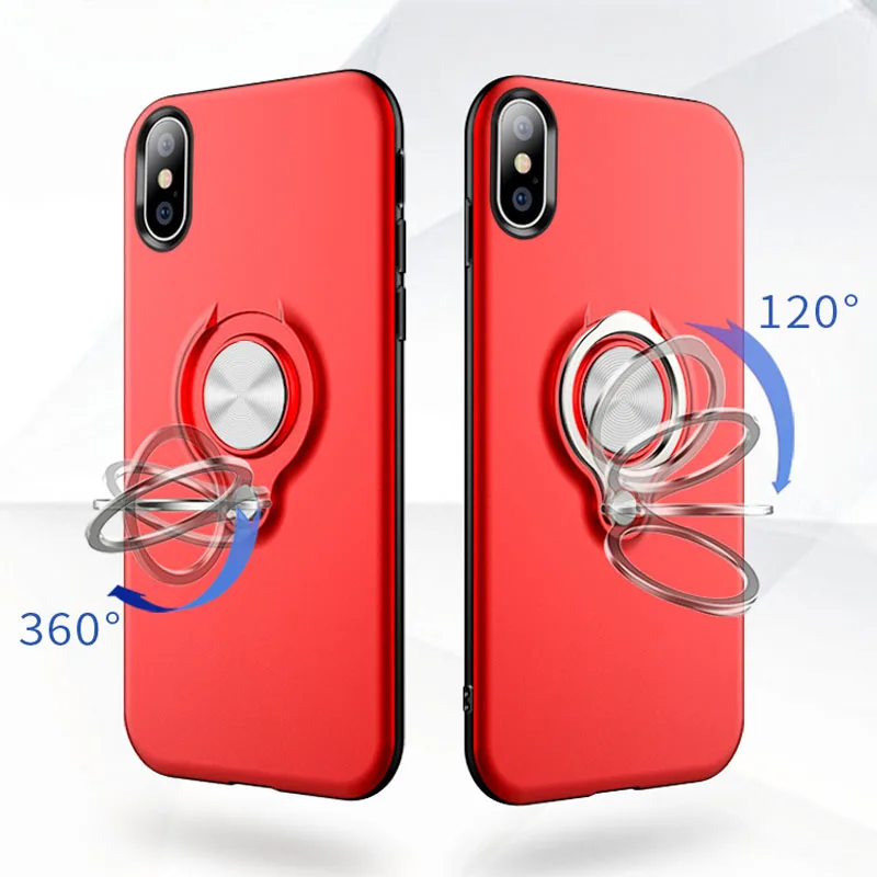 Phone Case For iPhone XS MAX XR X Luxury Finger Ring Holder 6 6S 7 8 Plus Solid Color Hard Kickstsand Cover | Мобильные телефоны и