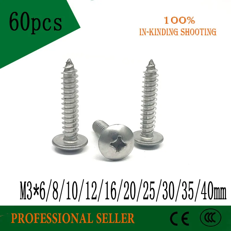 

M3*6/8/10/12/16/20/25/30/35/40 mm 304 stainless steel self-tapping screws big mushroom flat head wood bolt