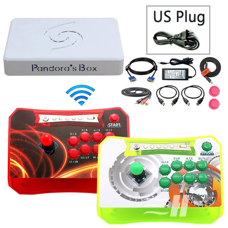 2P green red US Pandora Box 6 1300 в 1 беспроводной игровой джойстик контроллер 2 игроков джойстик консоль может добавить 3000 игры fba mame ps1 3d игры - Цвет: 2P green red US