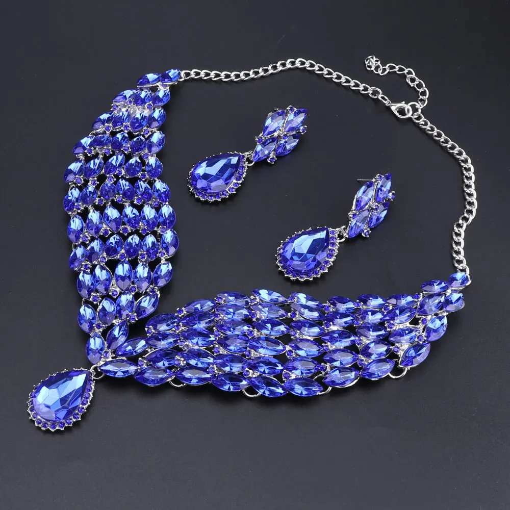 Модные хрустальные эффектные ожерелья серьги набор индийские свадебные