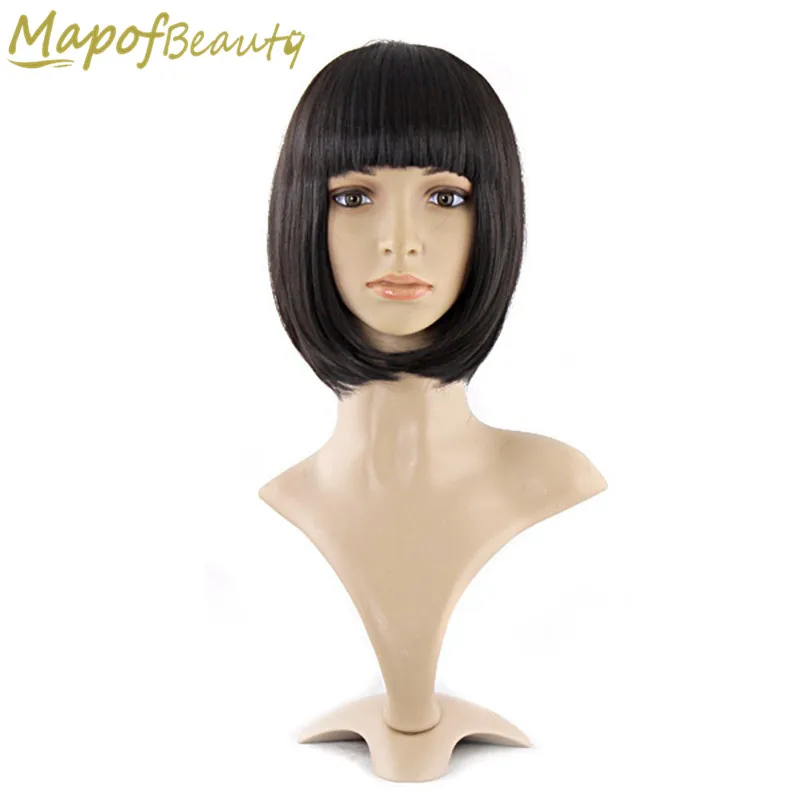 MapofBeauty, 12 дюймов, черный, коричневый, золотой, белый парик, короткие прямые парики для женщин, синтетические волосы, термостойкие, косплей, вечерние