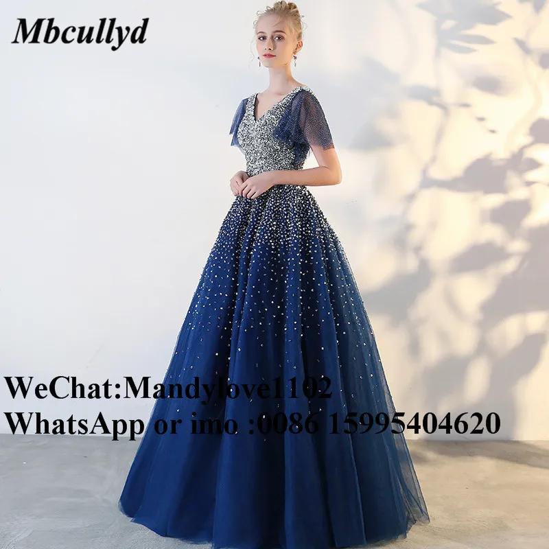 Mbcullyd Королевский синий Quinceanera платья 2019 сексуальное с v-образным вырезом сладкое