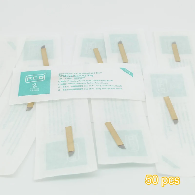 Жесткие лезвия Agulha 50 шт. Pcd12 Pin иглы для тату Перманентный макияж бровей Тату