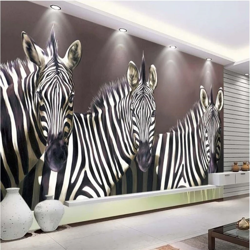 

beibehang Customize any size fresco wallpaper vintage hand drawn painting black and white zebra cafe hotel club backdrop
