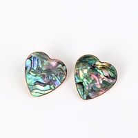heart shape exquist abalone shell stud earrings rattan weave leopard leather stud earrings for women fashion jewelry