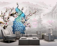beibehang papel de parede classic new chinese customizable wallpaper embossed blue peacock magnolia flower background wall paper