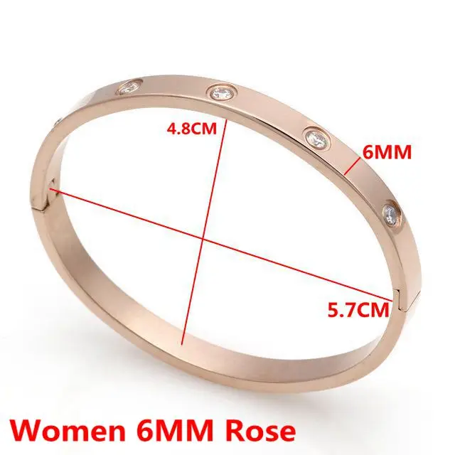 Women 6MM Rose Новая любовь ювелирные изделия Женский браслет титановая сталь пара ювелирных изделий полный CZ Белый Кристалл Пряжка Браслеты Мужские B001-5 - Окраска металла: Women 6MM Rose