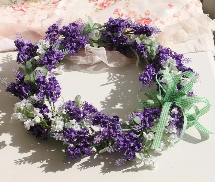 Свадебный венок из сушеных шелковых цветов 35 см (14 дюймов)|lavender wreath|head wreathdoor wreath |