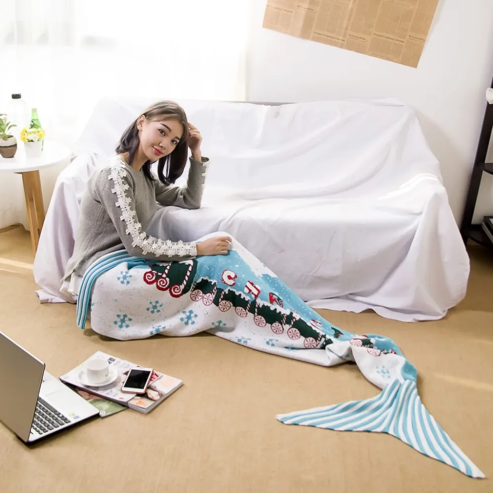 Рождественское одеяло с хвостом русалки Санта Клауса для взрослых вязаное