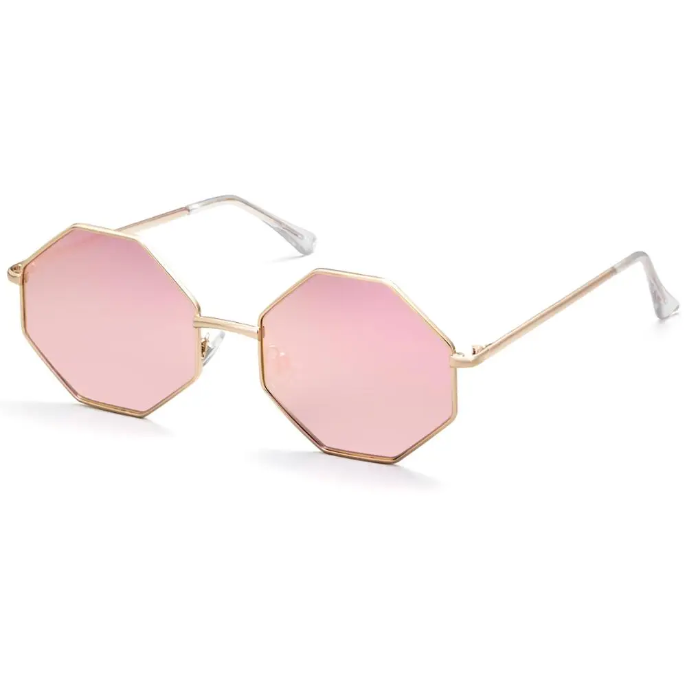 Fashion Sunglasses Women Brand Designer Metal Frame Polygon Clear Lens Sunglasses Men Vintage Sun Glasses De Sol Feminino UV400 - Цвет линз: Pink