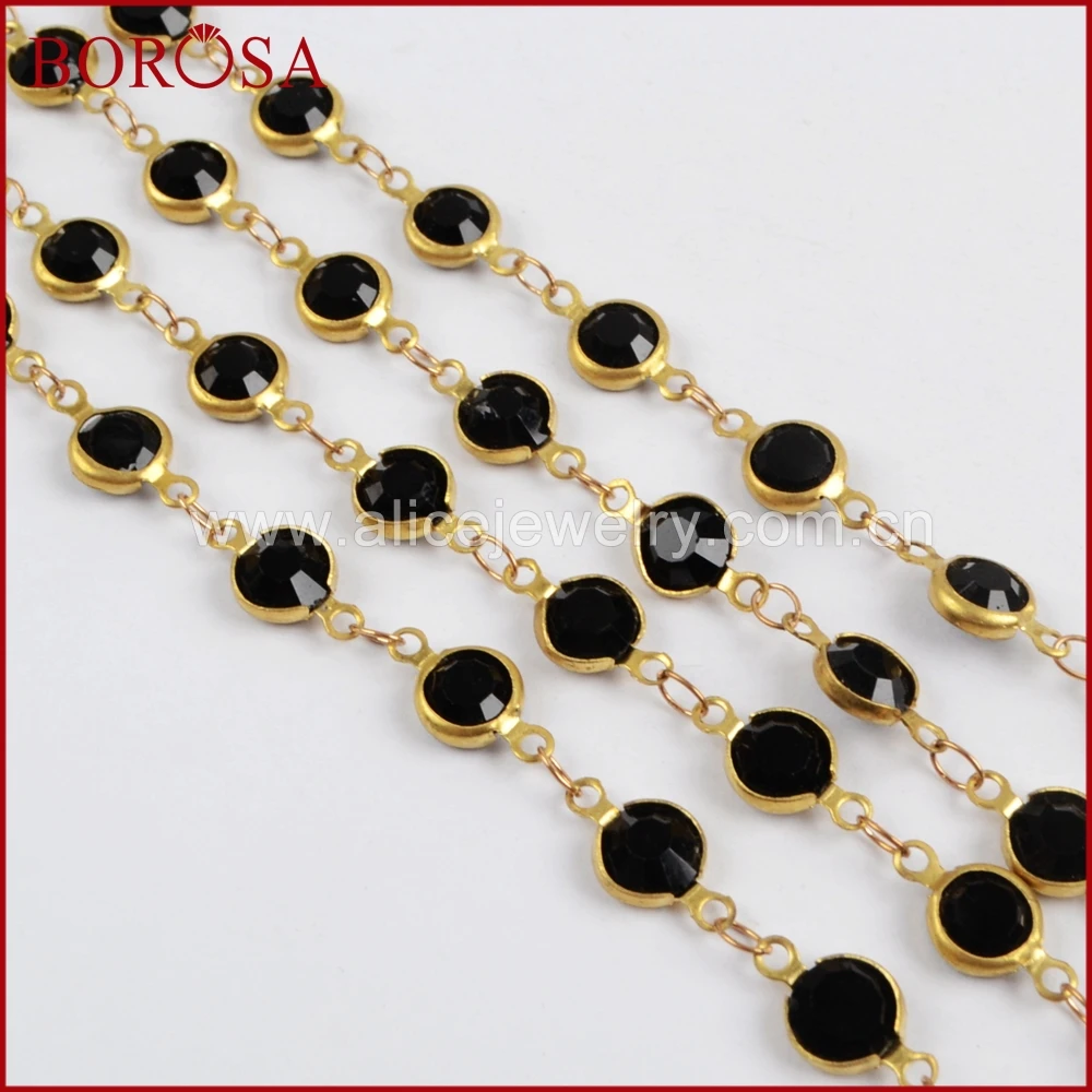 

BOROSA Gold Color 7mm Black Crystal Druzy Crystal Faceted Coin Rosary Chains for Necklace Drusy Chains for Jewelry Making JT198