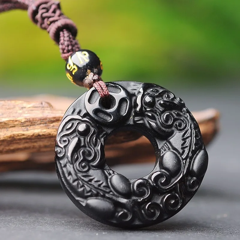 Подвеска AURAREIKI Obsidian PI XIU амулет с шестью буквами подвеска надписью Lucky резное