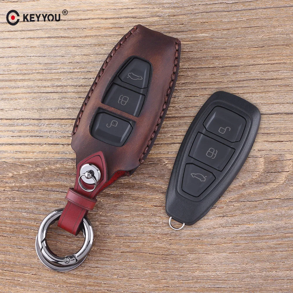 Брелок KEYYOU кожаный чехол для ключей с 3 кнопками Ford Fiesta Focus 4 MK3 MK4 Mondeo Ecosport Kuga