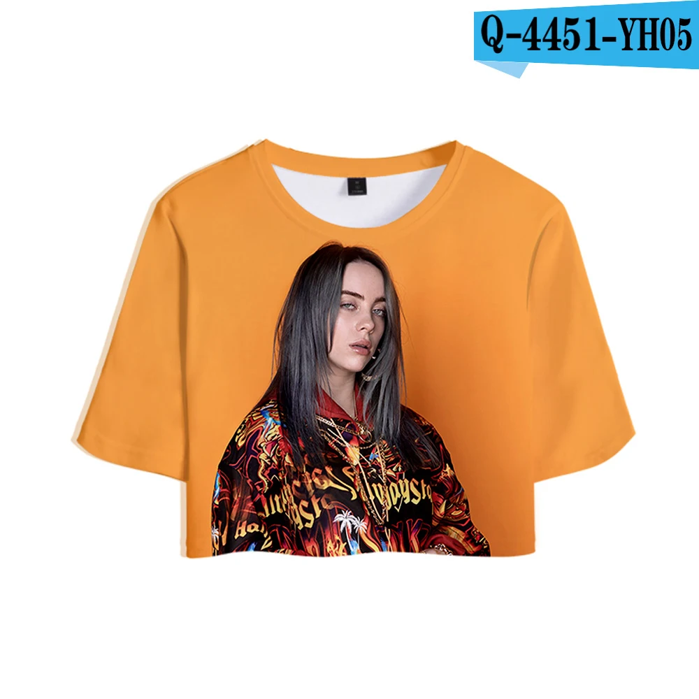 picture color Певица Билли эйлиш Новая мода Топ девушка высокое качество футболка короткая футболка женская Билли эйлиш повседневная сексуальная Распродажа одежды рубашка - Цвет: picture color
