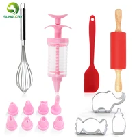 cookie set kit fondant icing piping cream syringe cookie cutter silicone rolling pin egg beater silicone spatula baking tools