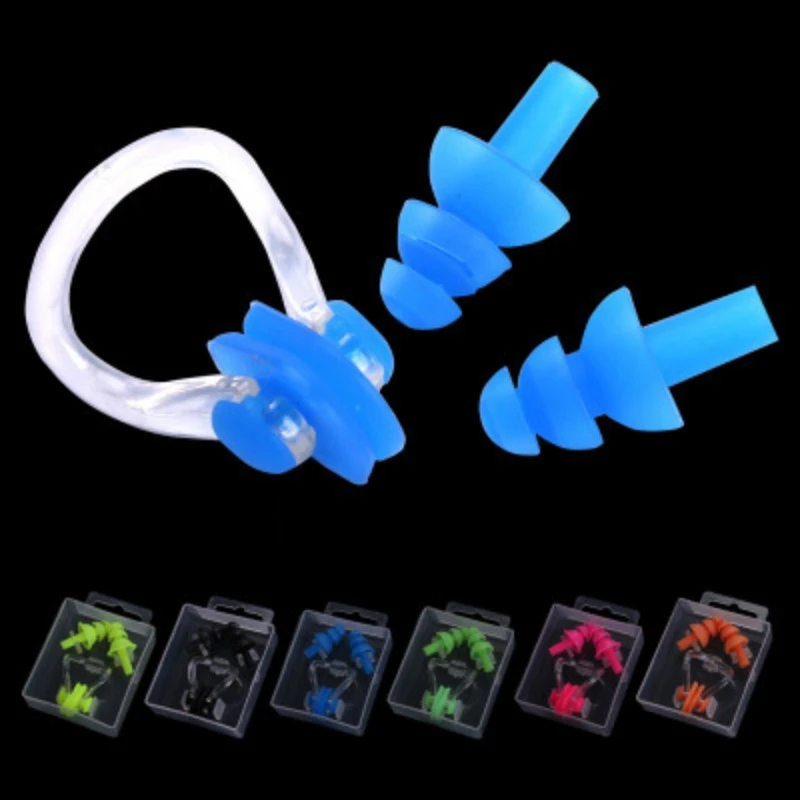 

NEW 1 Set Waterproof Soft Silicone Swim Set Nose Clip Ear Plug Diving Sound Noise Reduction Earplug Box Swimming Accessories