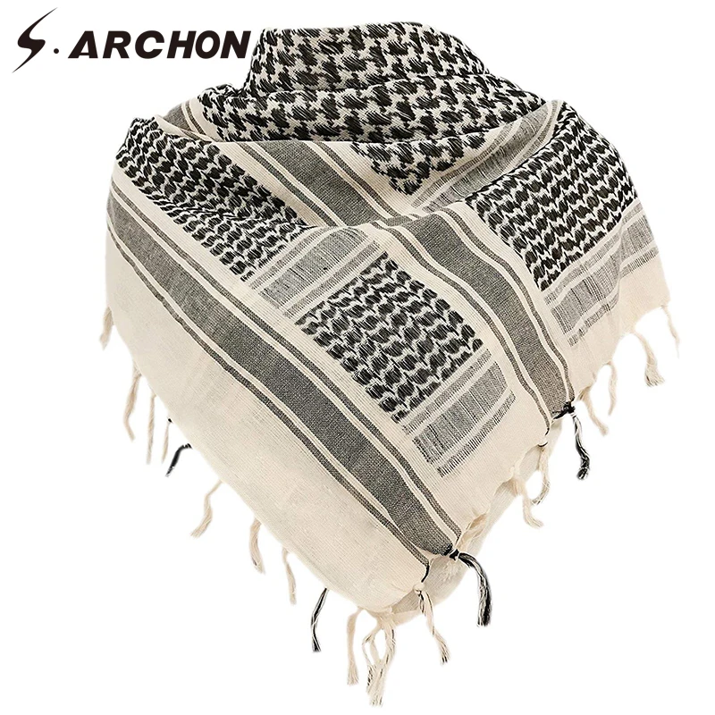 

S.ARCHON Tactical Shemagh Scarf 100% Cotton Paintball Combat Arabic Scarf Army Desert Headwear Military Keffiyeh Arab Scarves