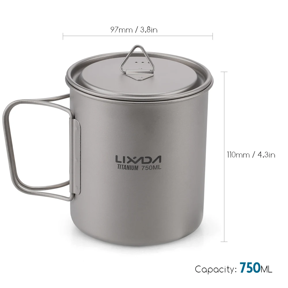 Lixada Ultralight Титан чаш на открытом воздухе Портативный кемпинговая пивная кружка для воды с складной ручкой 300/350/420/550/650/750 мл