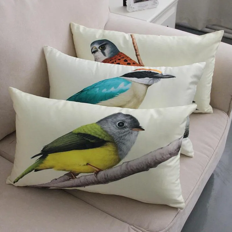 

European creative bird pillow cover freehand painted christmas cover pillow wholesale size 30x50cm pillow case