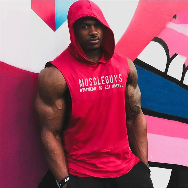 Muscleguys Бодибилдинг стрингерс без рукавов толстовка тренажерные залы безрукавки для мужчин майки рубашка хлопок Фитнес Спортивная одежда