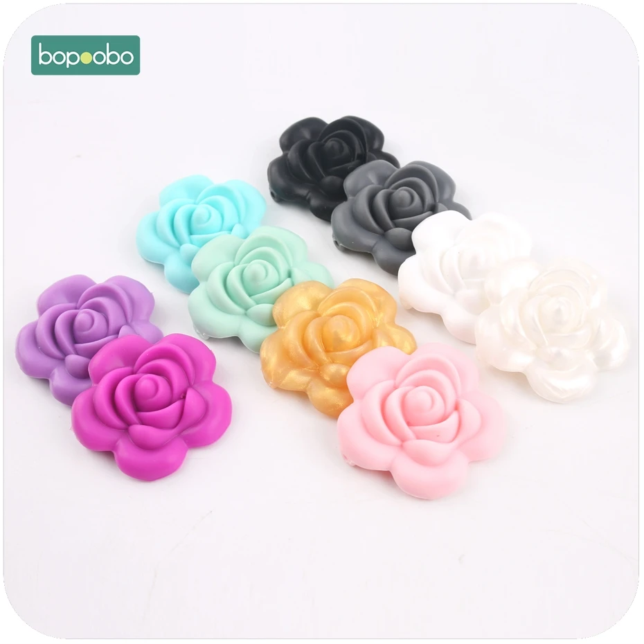 Bopoobo-Cuentas de rosas de silicona para beb&eacute;, mordedor de grado alimenticio, joyer&iacute;a de enfermer&iacute;a, juguete sensorial para masticar, 1 ud.-4