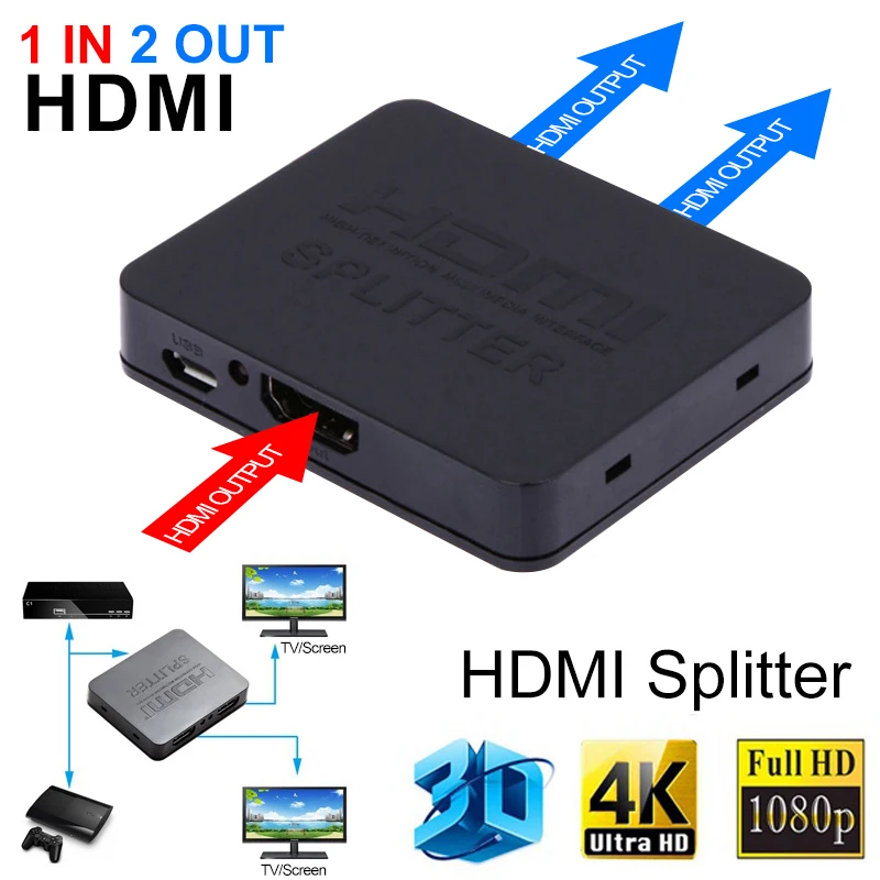 HDCP 4K HDMI Splitter Full HD 1080p Video Switch Switcher 1X2 Split 1 in 2 Out Amplifier Dual Display Drop shipping | Электроника