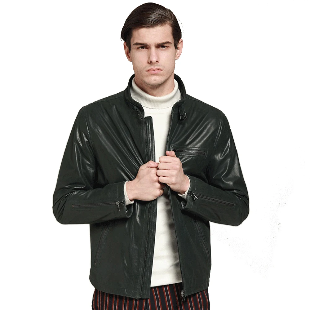 Мужская короткая куртка из натуральной овечьей кожи размеры до 4XL