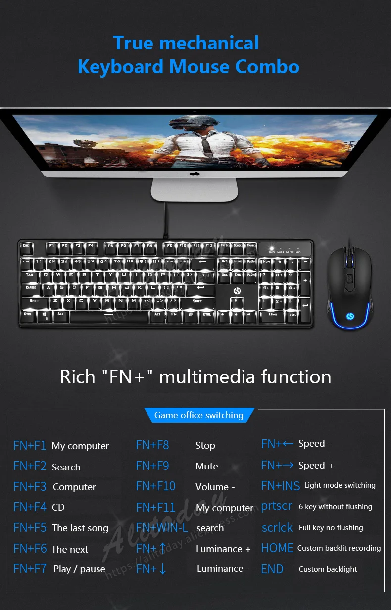 Hp GM200 механическая клавиатура Мышь Combo Синий/черный/красный/коричневый переключатель Gaming Проводная клавиатура Мышь