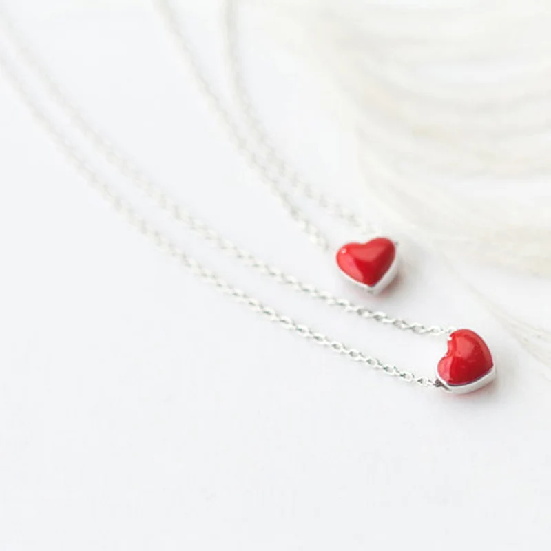 Женское ожерелье из серебра 925 пробы с подвеской в виде красного сердца|heart pendant