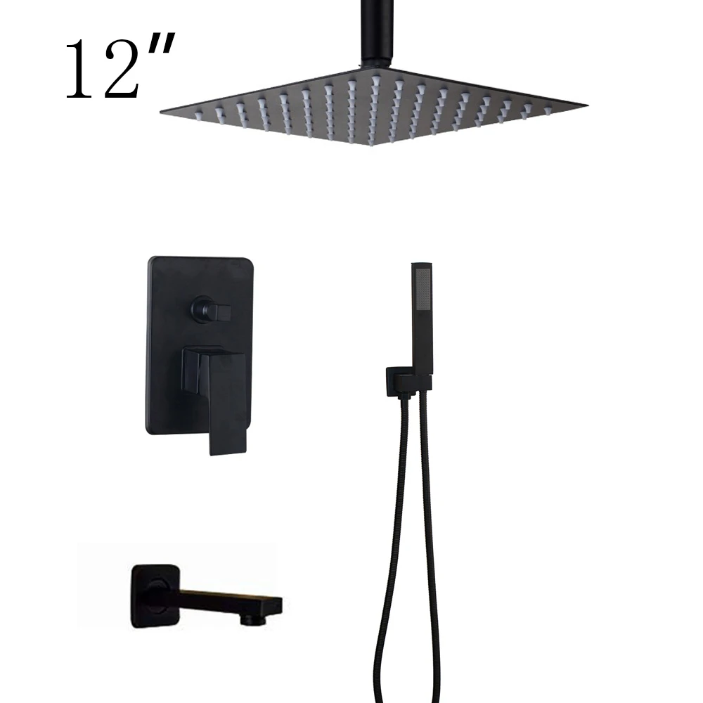 3 ways 12inch shower KEMAIDI ванная комната 2-way светодиодный смеситель для душа набор черный 3-функции 8 12 16 светодиодный смеситель для душа с дождевой насадкой ручные смесители для душа - Цвет: 3 ways 12inch shower