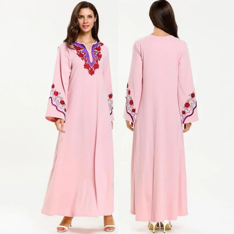Женское кимоно абайя розовое платье-Кафтан большого размера плюс с вышивкой в