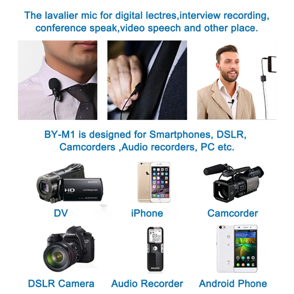 Всенаправленный петличный конденсаторный микрофон для смартфонов iPhone Android Panasonic