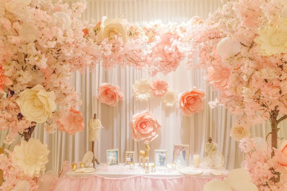 15pcs Ivory Giant Paper Flower Set, Large Flower, Big Paper Flower For Wedding Party Background Flower Wall Backdrop Decoration