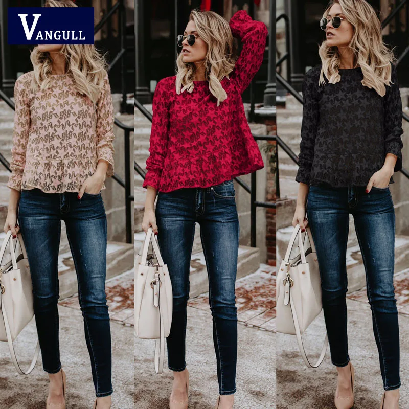 VANGULL женские топы лето 2019 пикантная кружевная блузка с вырезами рубашка Женская
