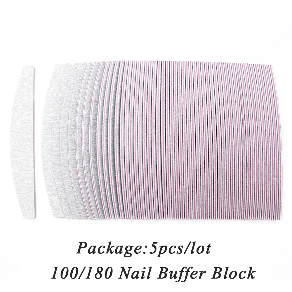 5pcs Sanding Buffer Block Nail File Crescent Moon Washable Dual-ended Manicure Pedicure Professional Polisher Tools JI831 | Красота и