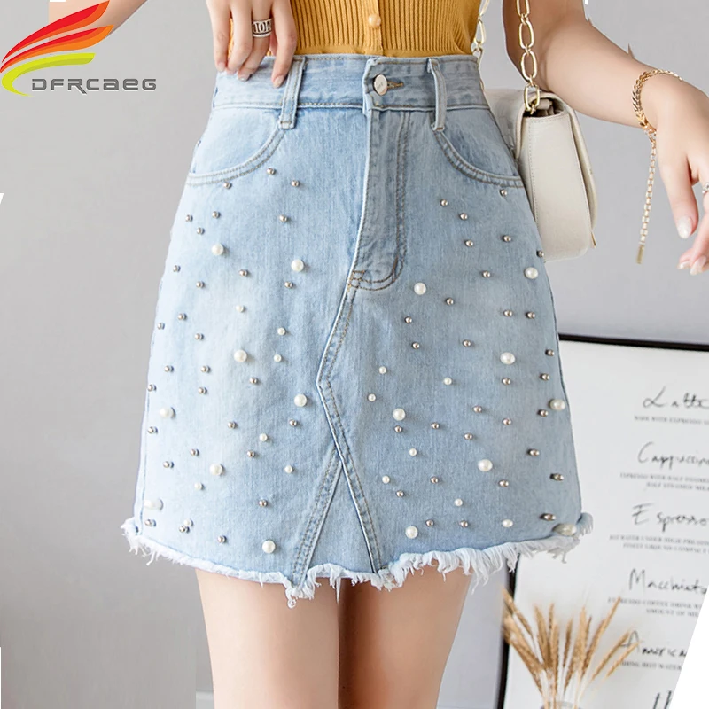Высокая Талия Джинсовая юбка для женщин Лето 2019 г. Новые поступления Жан юбки с