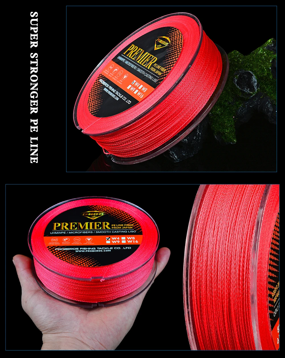 Proberos Fishline 300 M& 500 M& 1000 M леска зеленая/серая/синяя/красная/желтая 4 стойки плетеная линия 6LB-100LB Pe линии
