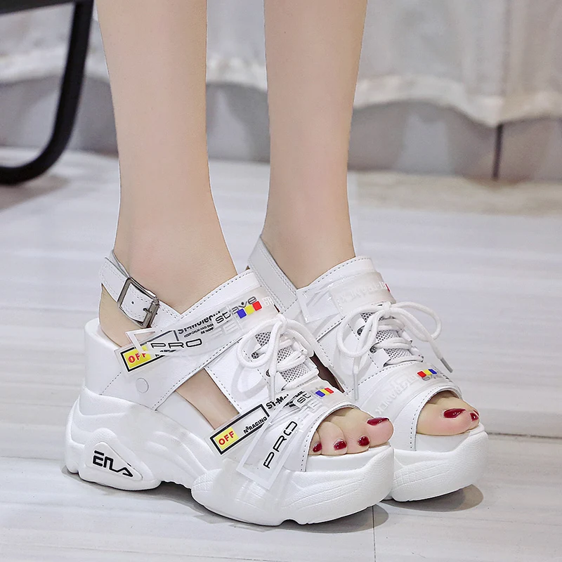 2019 г. Новые летние женские кроссовки сандалии обувь на платформе с открытым