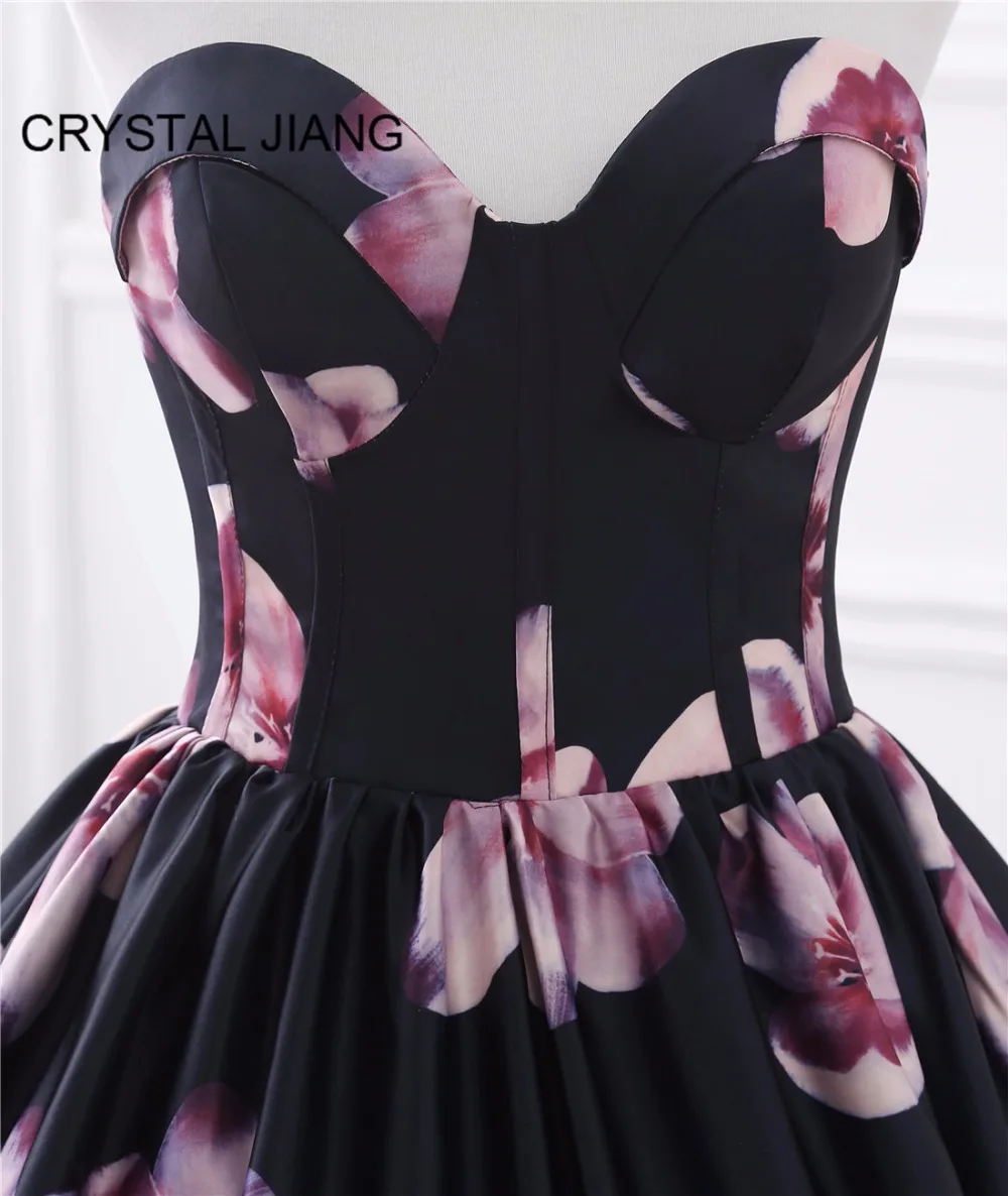 

CRYSTAL JIANG 2019 Vestido fiesta Sweetheart A Line Natural Waist Floral Printed Satin Sweep Train Formal Prom Dress robe de bal