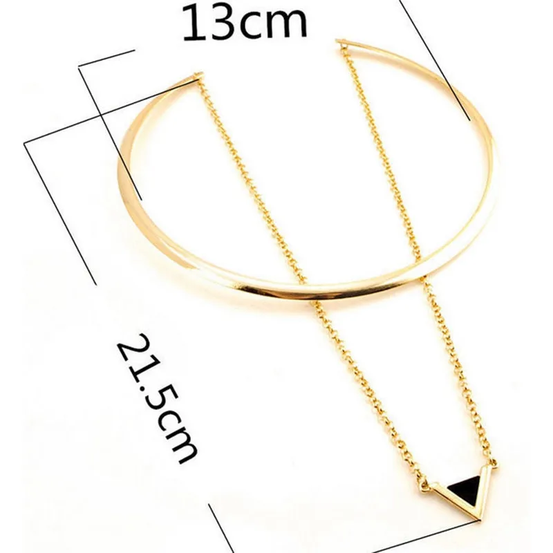 1 Pc Gold Color Punk Hyperbolic Big Circle Choker Necklace Enamel Triangle Pendant Short Chain Fashion Jewelry | Украшения и