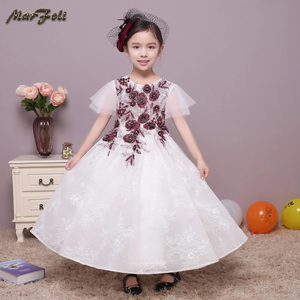 Marfoli Girls Dress 2017 Ball Gown Princess Sleeved Appliques Floral Design for Clothes Party 2-8Y | Детская одежда и обувь