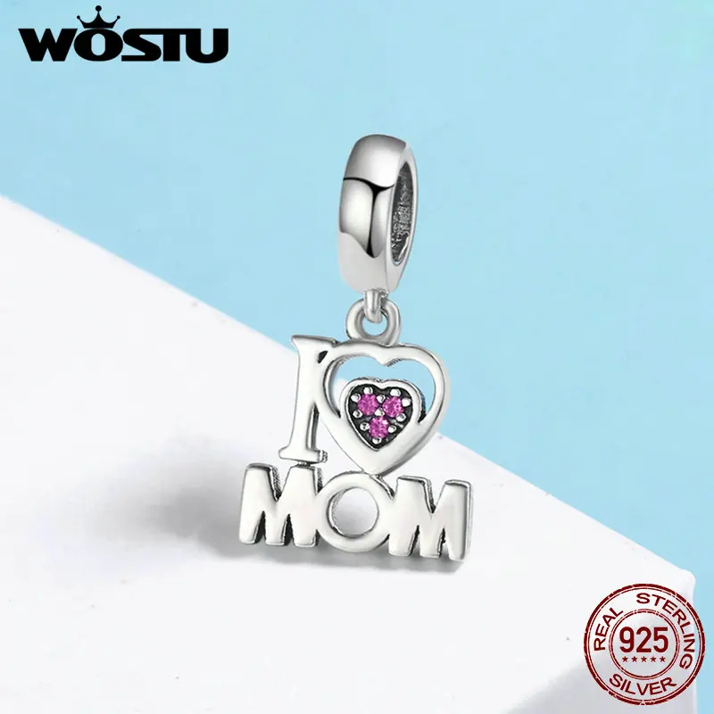WOSTU Аутентичные 925 пробы серебряные подвески с надписью i Love Mom оригинальные
