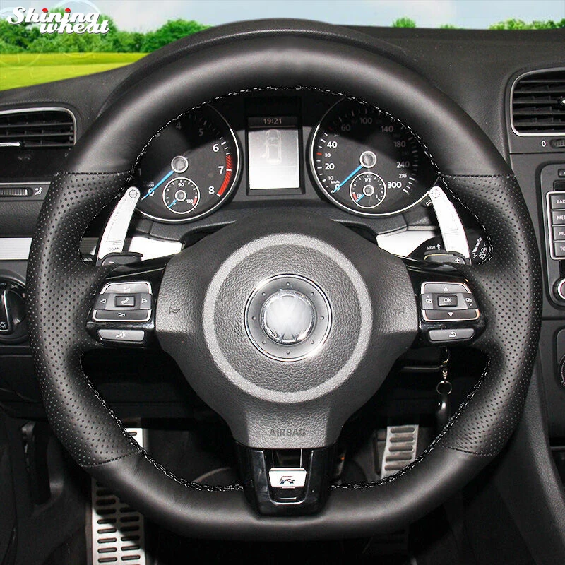 Сшитый вручную черный кожаный чехол рулевого колеса автомобиля для Volkswagen Golf 6 GTI