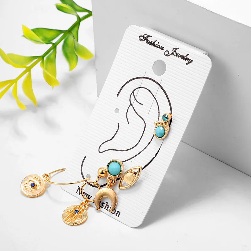 Новая Мода Boho 5 шт./компл. Комплект сережек для женщин Синий Камень Луна Пальма