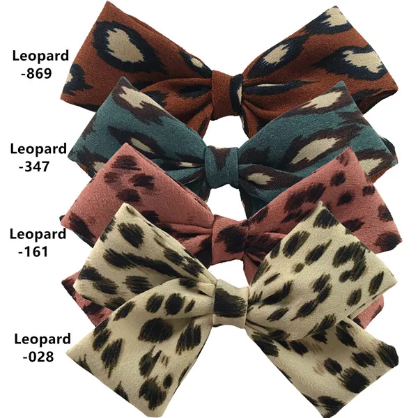 Leopard set 4 шт. бутик ткань бант зажимы для волос банты заколки для волос хлопковые заколки для волос аксессуары для волос для девочек - Цвет: Leopard set
