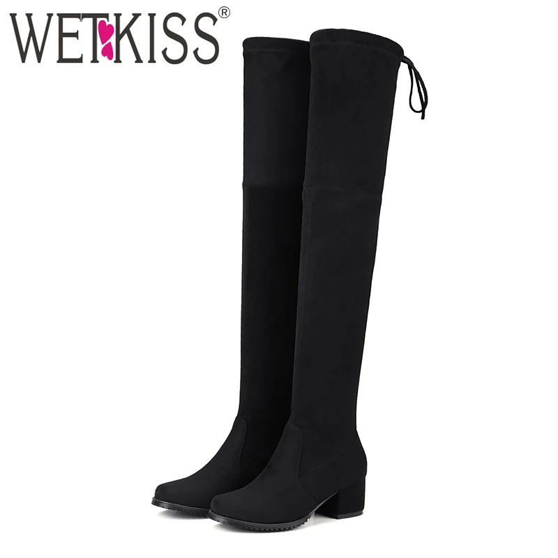 Женские сапоги выше колена на массивном каблуке размеры 34 43|Ботфорты| |