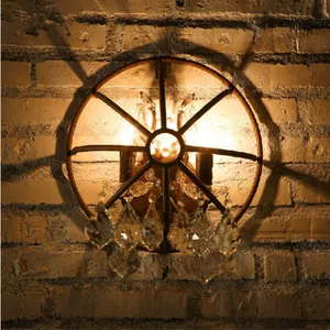 vintage industrial metal Wall  lamp retro rustic bar pub art deco lamp crystal decorative candle Brick house light
