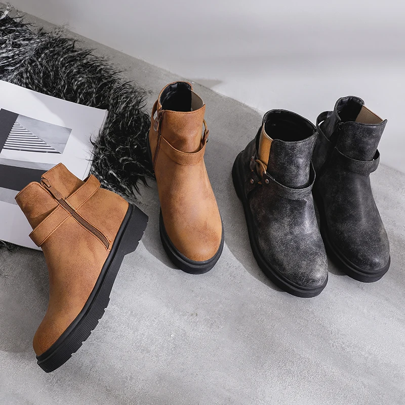 JK Elastic Ankle Boots Women Rivet Platform Booties Ladies Metal Casual Shoes Female Round Toe Girl Winter 2019 New Brown | Обувь