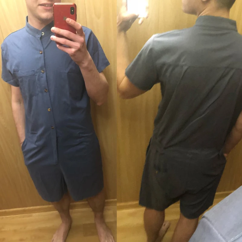 Мода 2018 г. мужской комбинезон короткий рукав для мужчин стрейч Slim Fit Прохладный